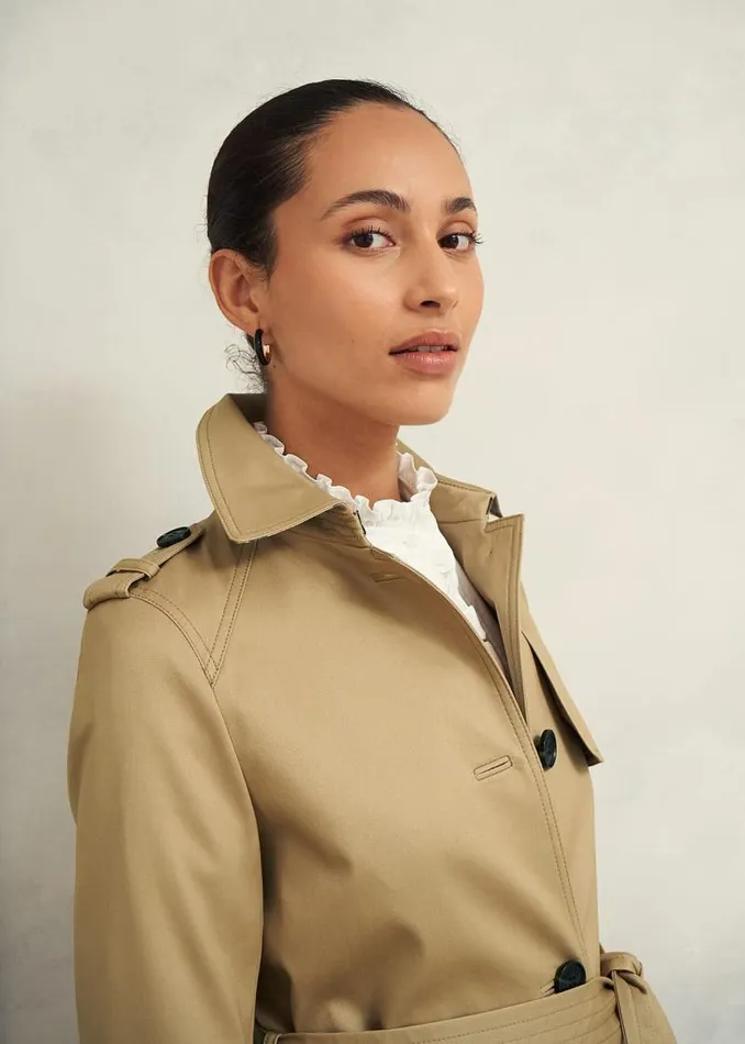 Women HOBBS Coats and Jackets Hallie Shower Resistant Trench Coat Fawn Beige