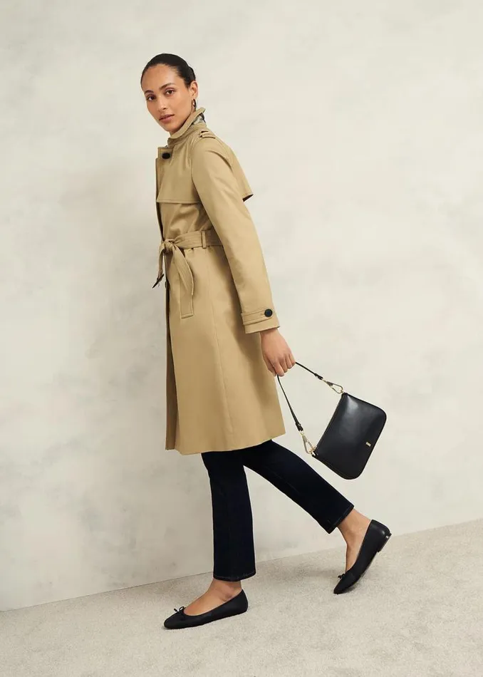 Women HOBBS Coats and Jackets Hallie Shower Resistant Trench Coat Fawn Beige