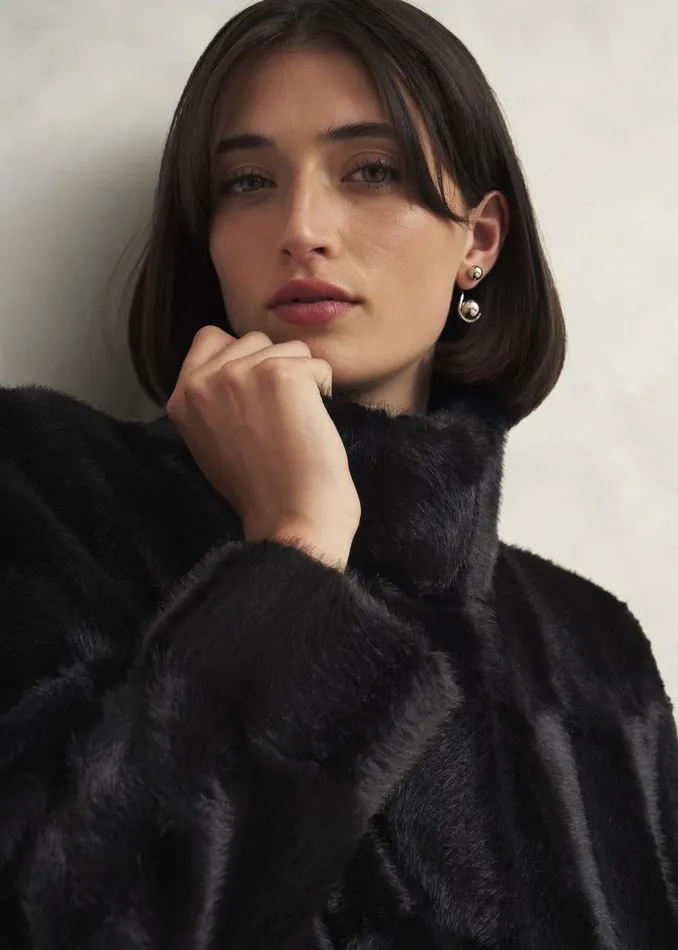 Women HOBBS Coats and Jackets Petite Rosanne Faux Fur Coat Black