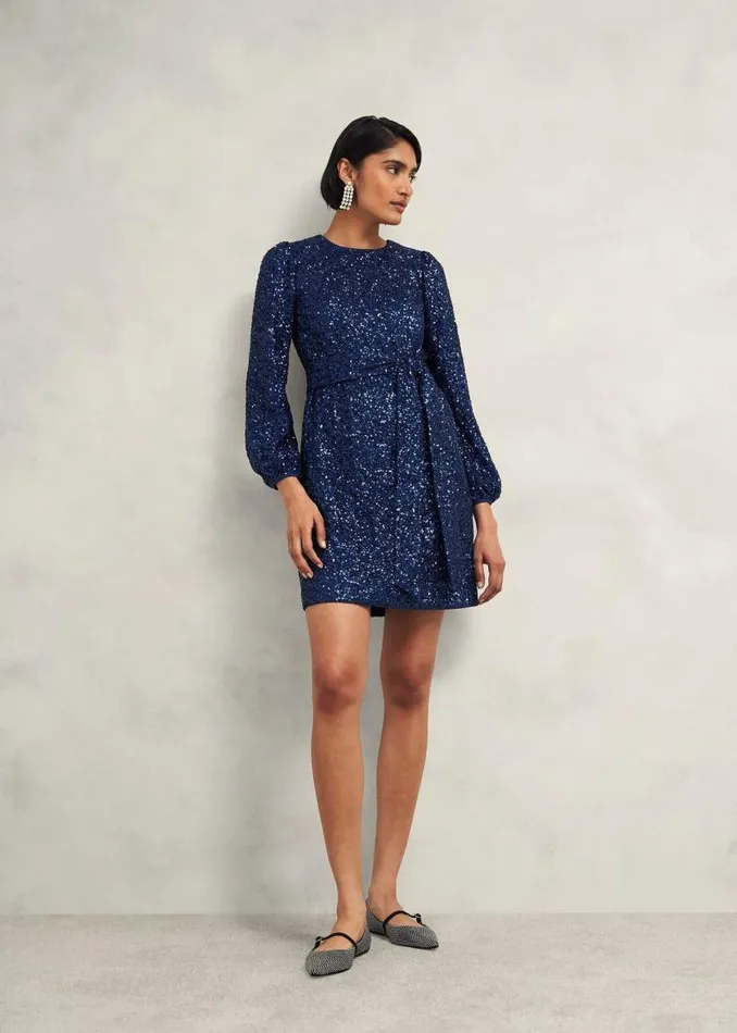Women HOBBS Dresses and Jumpsuits Bette Sequin Dress Riverside Blue