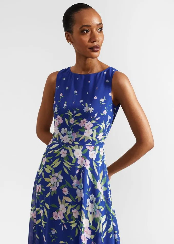 Women HOBBS Dresses and Jumpsuits Carly Floral Midi Dress Blue Multi