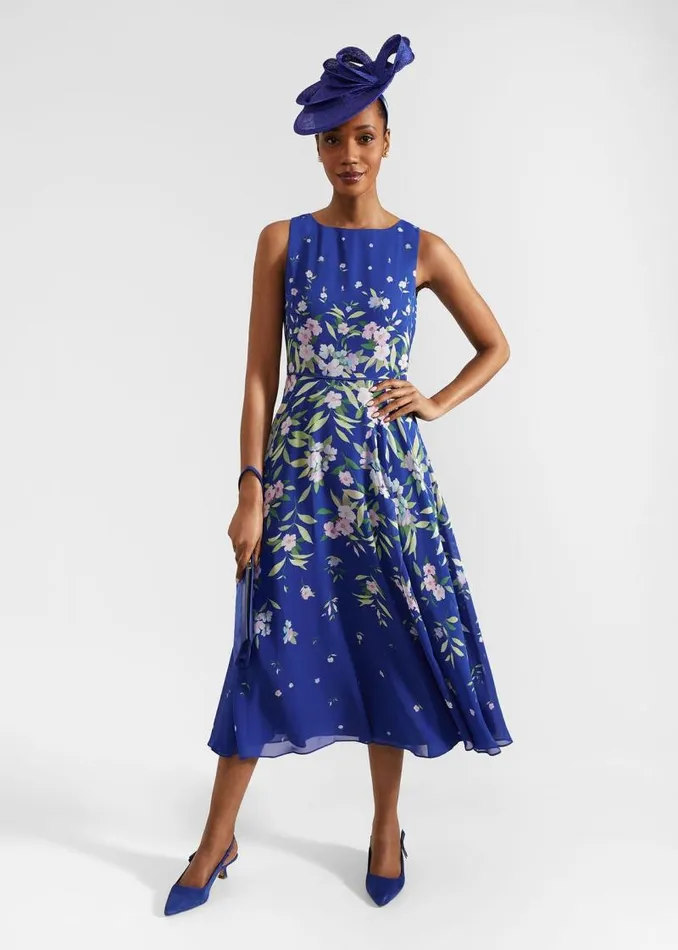 Women HOBBS Dresses and Jumpsuits Carly Floral Midi Dress Blue Multi