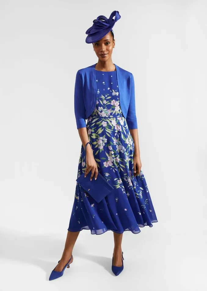Women HOBBS Dresses and Jumpsuits Carly Floral Midi Dress Blue Multi