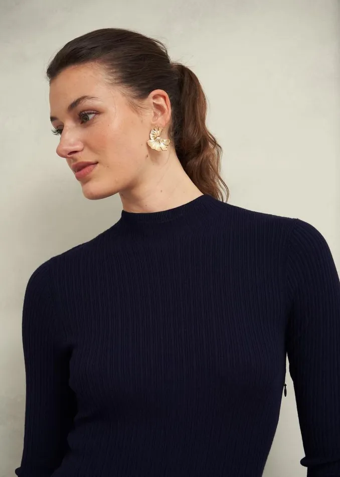 Women HOBBS Dresses and Jumpsuits Trina Satin Knitted Dresses Hobbs Navy