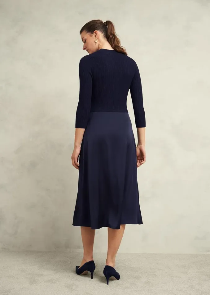 Women HOBBS Dresses and Jumpsuits Trina Satin Knitted Dresses Hobbs Navy