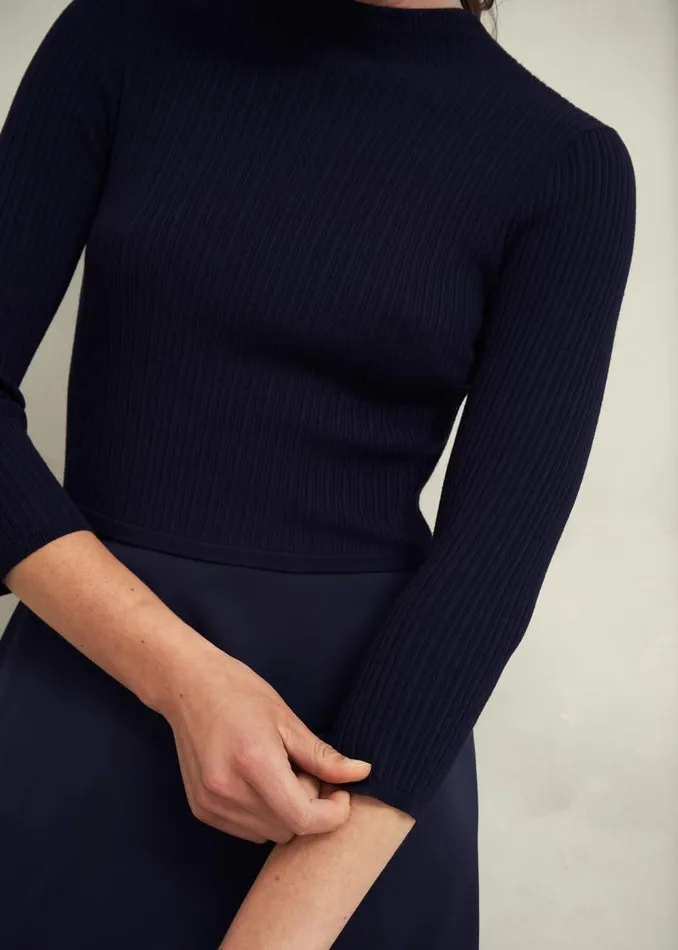 Women HOBBS Dresses and Jumpsuits Trina Satin Knitted Dresses Hobbs Navy