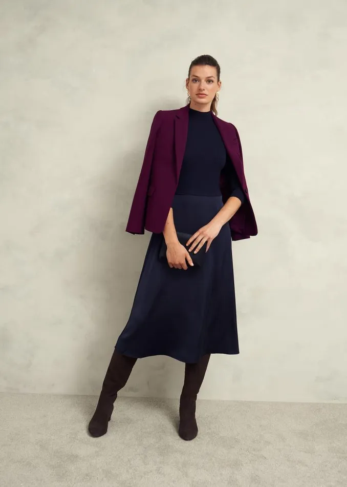 Women HOBBS Dresses and Jumpsuits Trina Satin Knitted Dresses Hobbs Navy
