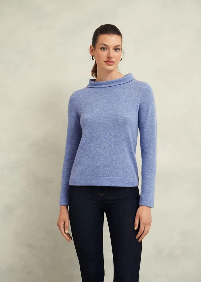 Women HOBBS Jumpers and Cardigans Audrey Wool Cashmere Jumper Blue Marl