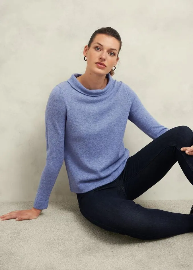 Women HOBBS Jumpers and Cardigans Audrey Wool Cashmere Jumper Blue Marl