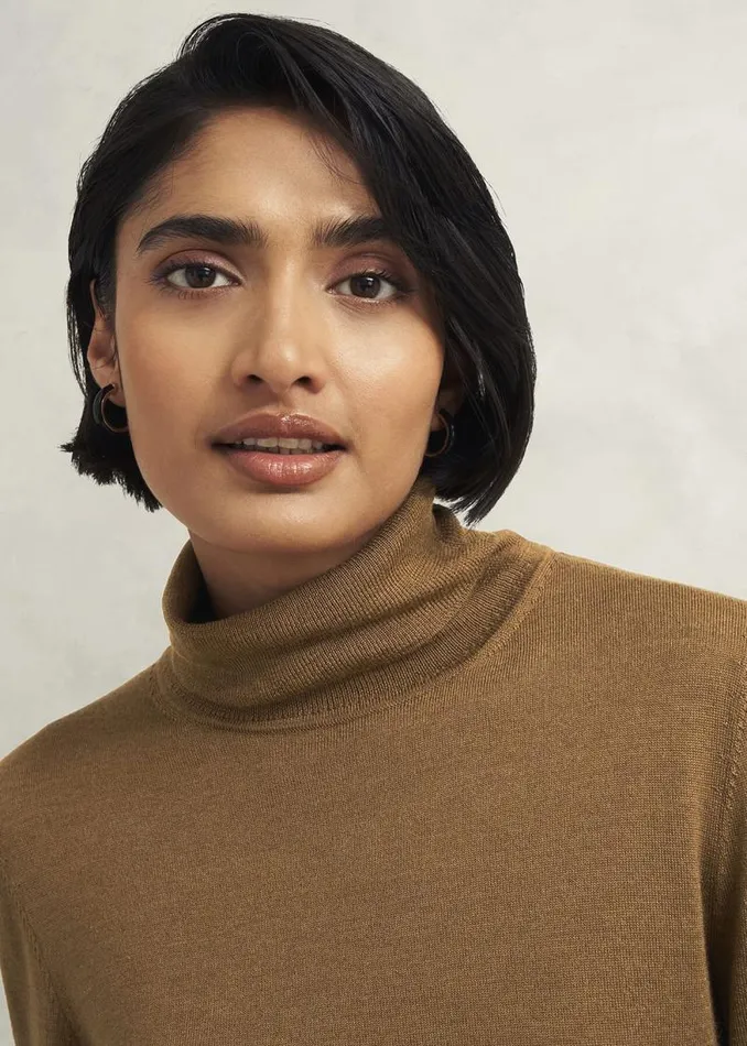 Women HOBBS Jumpers and Cardigans Clarendon Wool Silk Roll Neck Jumper Classic Vicuna