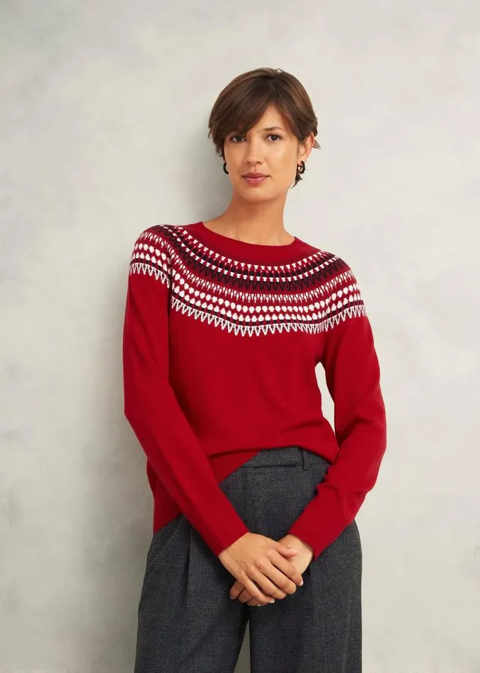 Women HOBBS Jumpers and Cardigans Greta Fairisle Jumper With Cashmere Red Multi Women HOBBS Jumpers and Cardigans Greta Fairisle Jumper With Cashmere Red Multi