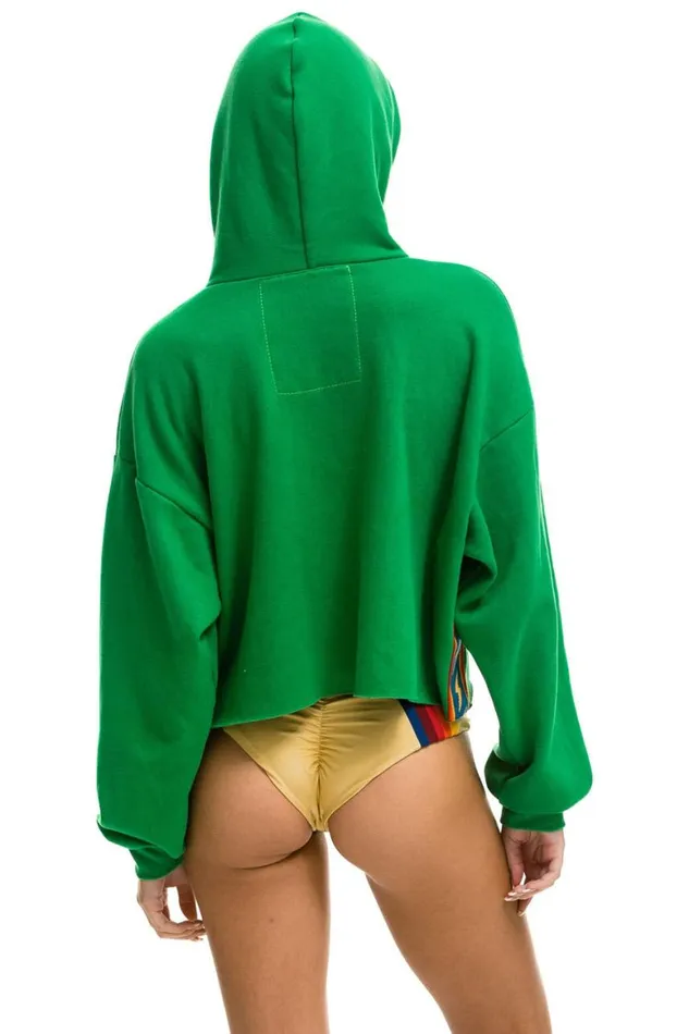 Women Hoodies Aviator Nation Bolt Stripe Relaxed Cropped Pullover Hoodie 8211 Kelly Green