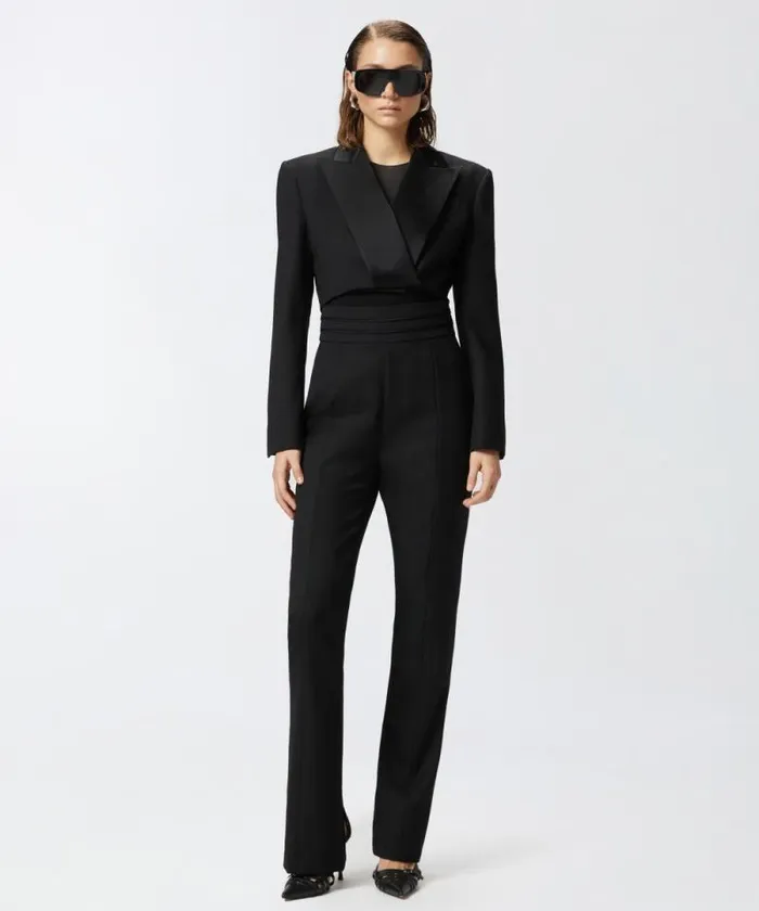 Women Jackets Pinko Short Spencer Jacket With Satin Lapels Limo Black Women Jackets Pinko Short Spencer Jacket With Satin Lapels Limo Black