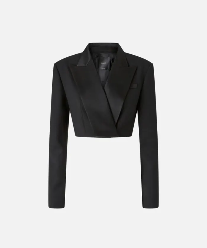 Women Jackets Pinko Short Spencer Jacket With Satin Lapels Limo Black Women Jackets Pinko Short Spencer Jacket With Satin Lapels Limo Black