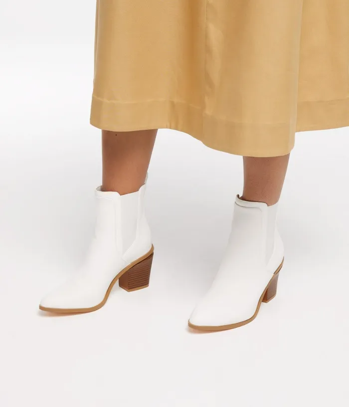 Women Kalista Vegan Mid Heel Boots White Matt and Nat Heels