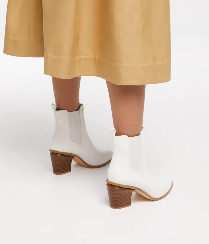 Women Kalista Vegan Mid Heel Boots White Matt and Nat Heels