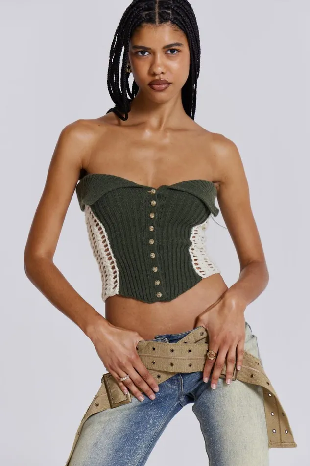 Women Khaki Green Knitted Corset Top Jaded London Knitwear