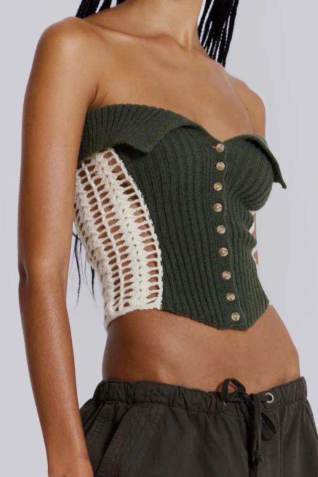 Women Khaki Green Knitted Corset Top Jaded London Knitwear