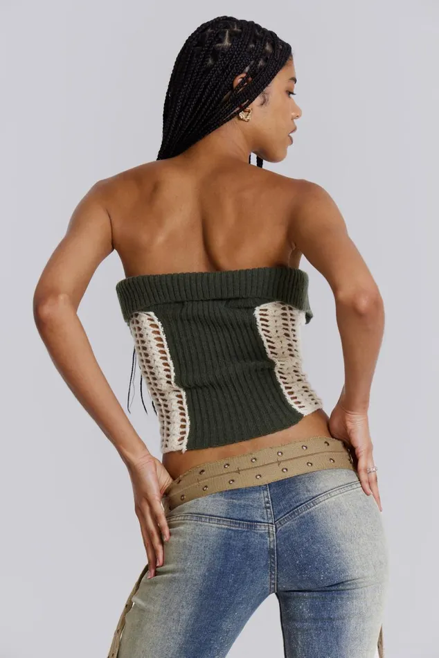 Women Khaki Green Knitted Corset Top Jaded London Knitwear