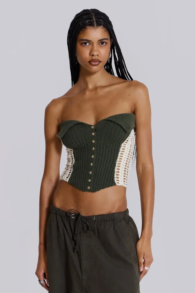 Women Khaki Green Knitted Corset Top Jaded London Knitwear