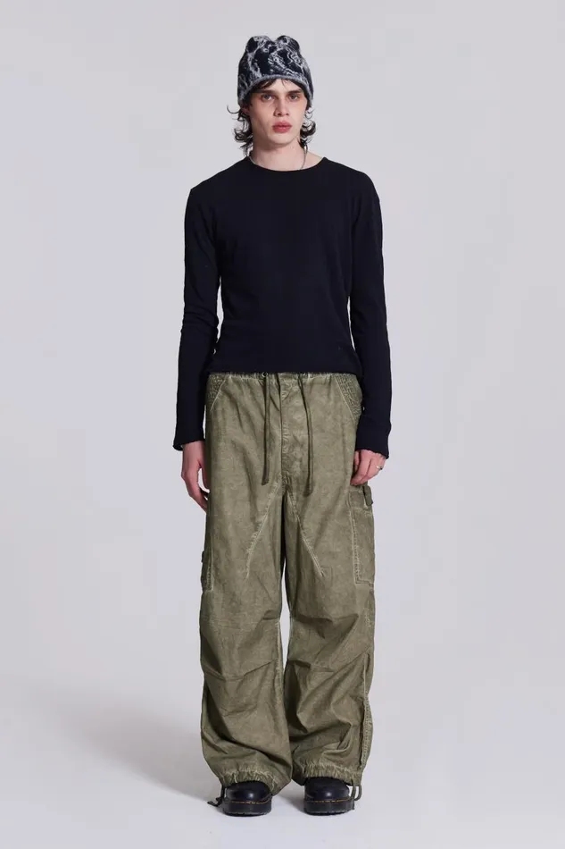 Women Khaki Oil Wash Parachute Cargo Pants Jaded London Trousers and Pants