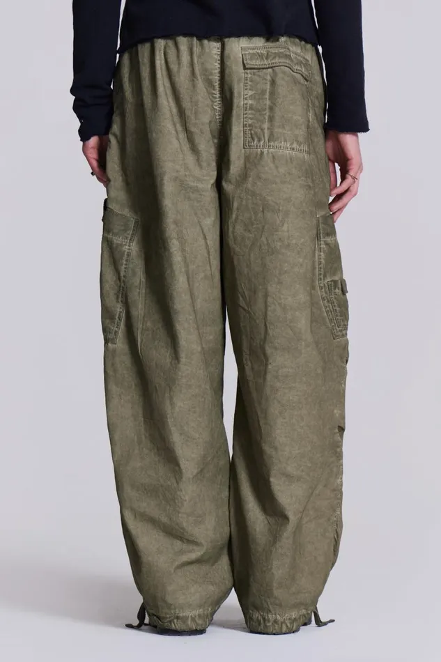 Women Khaki Oil Wash Parachute Cargo Pants Jaded London Trousers and Pants