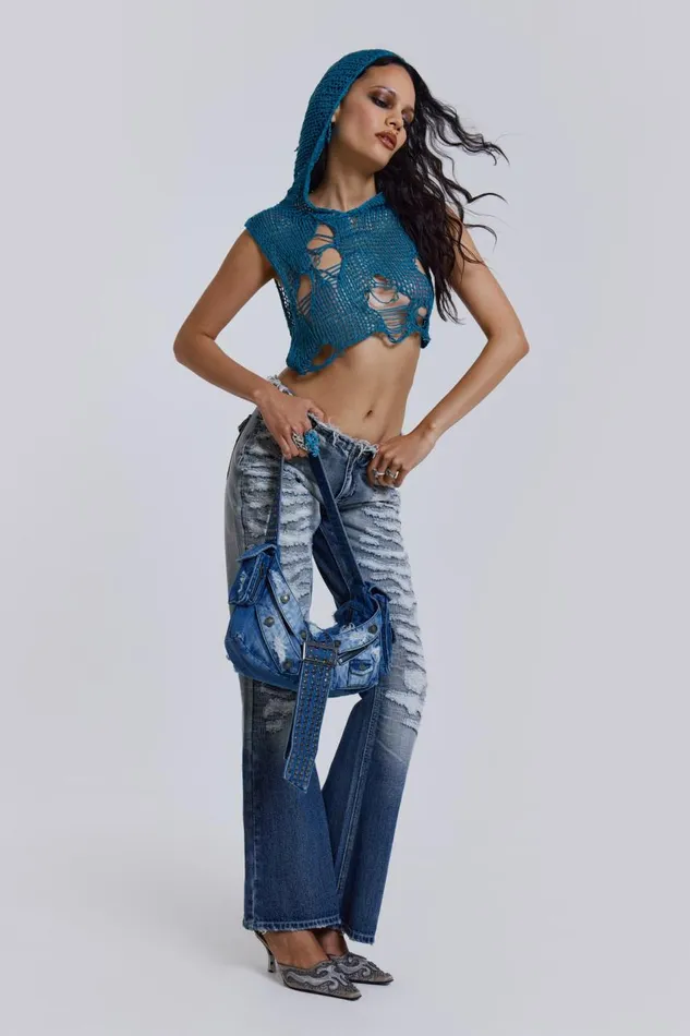 Women Knitted Hooded Crop Top Jaded London Knitwear