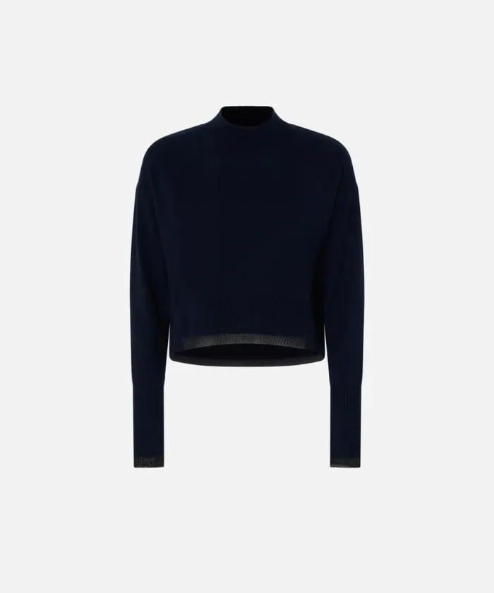Women Knitwear Pinko Cashmereblend Turtleneck With Metallic Cuffs Dark Navy Blue Women Knitwear Pinko Cashmereblend Turtleneck With Metallic Cuffs Dark Navy Blue