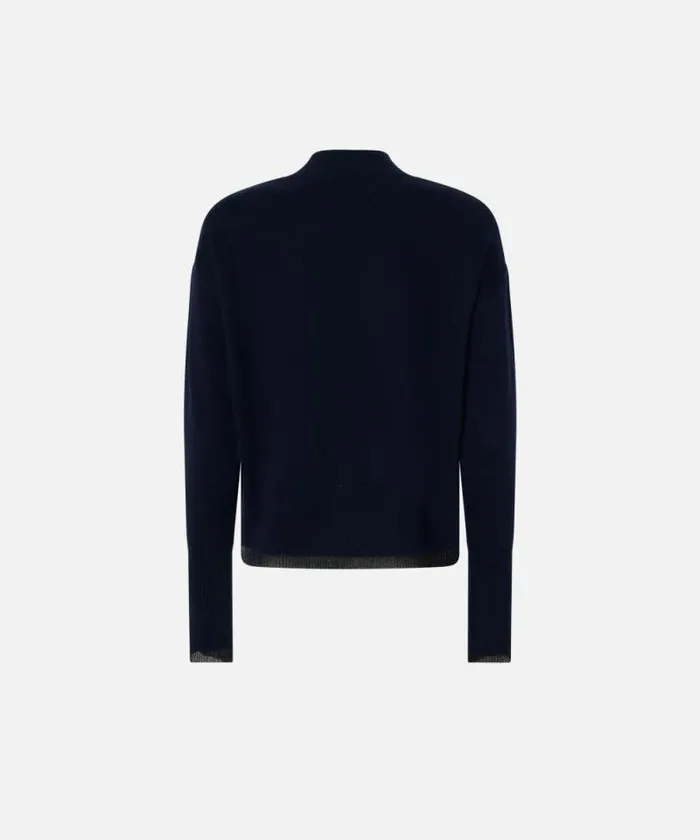 Women Knitwear Pinko Cashmereblend Turtleneck With Metallic Cuffs Dark Navy Blue Women Knitwear Pinko Cashmereblend Turtleneck With Metallic Cuffs Dark Navy Blue