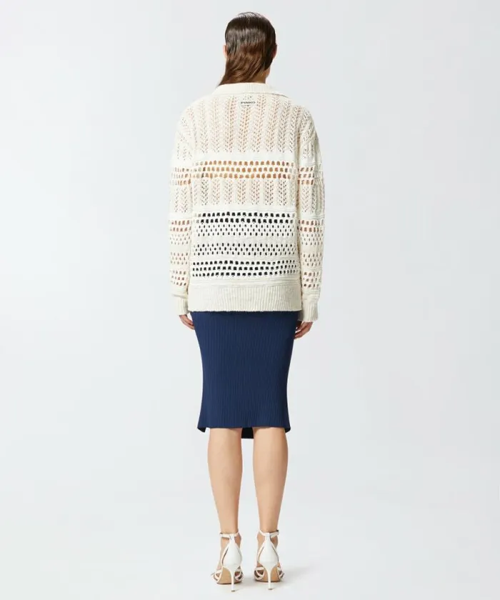 Women Knitwear Pinko Cotton Sweater With Openwork And Collar Whitewhite Women Knitwear Pinko Cotton Sweater With Openwork And Collar Whitewhite
