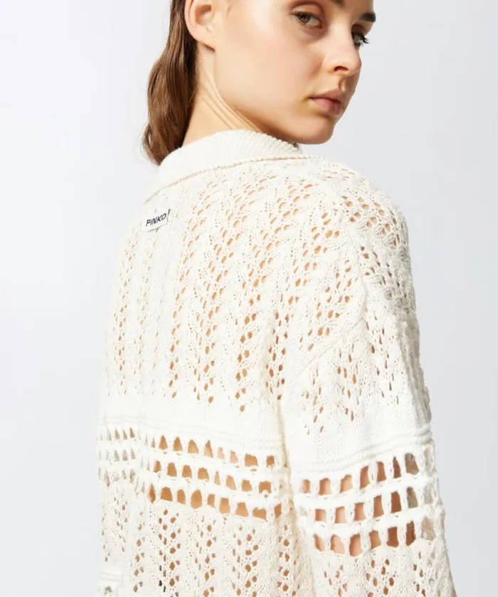 Women Knitwear Pinko Cotton Sweater With Openwork And Collar Whitewhite Women Knitwear Pinko Cotton Sweater With Openwork And Collar Whitewhite