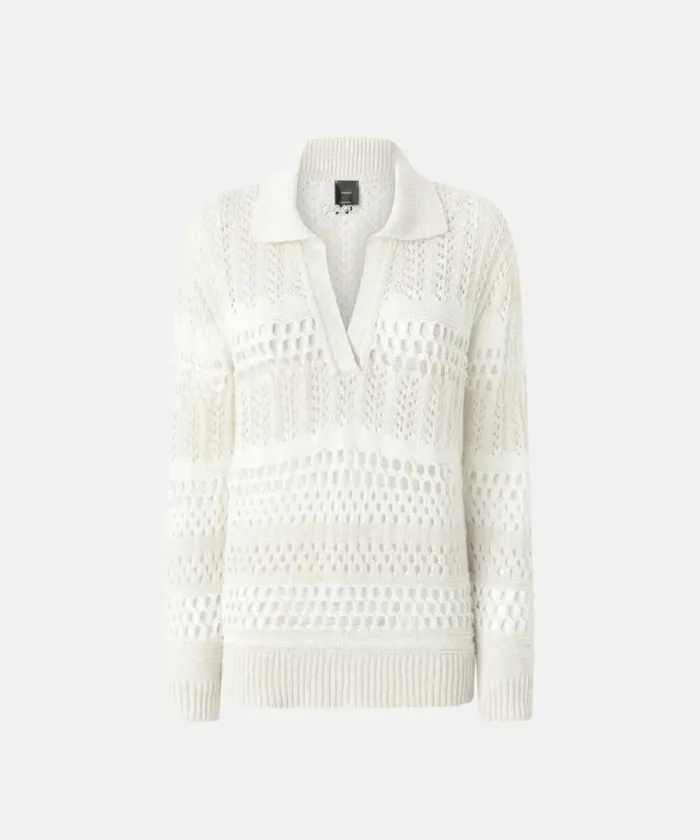 Women Knitwear Pinko Cotton Sweater With Openwork And Collar Whitewhite Women Knitwear Pinko Cotton Sweater With Openwork And Collar Whitewhite