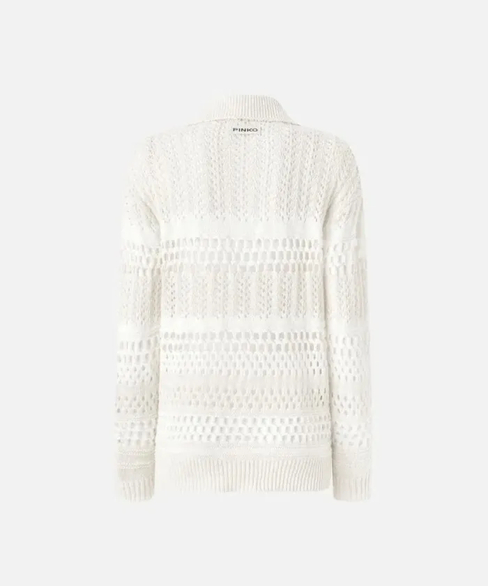 Women Knitwear Pinko Cotton Sweater With Openwork And Collar Whitewhite Women Knitwear Pinko Cotton Sweater With Openwork And Collar Whitewhite