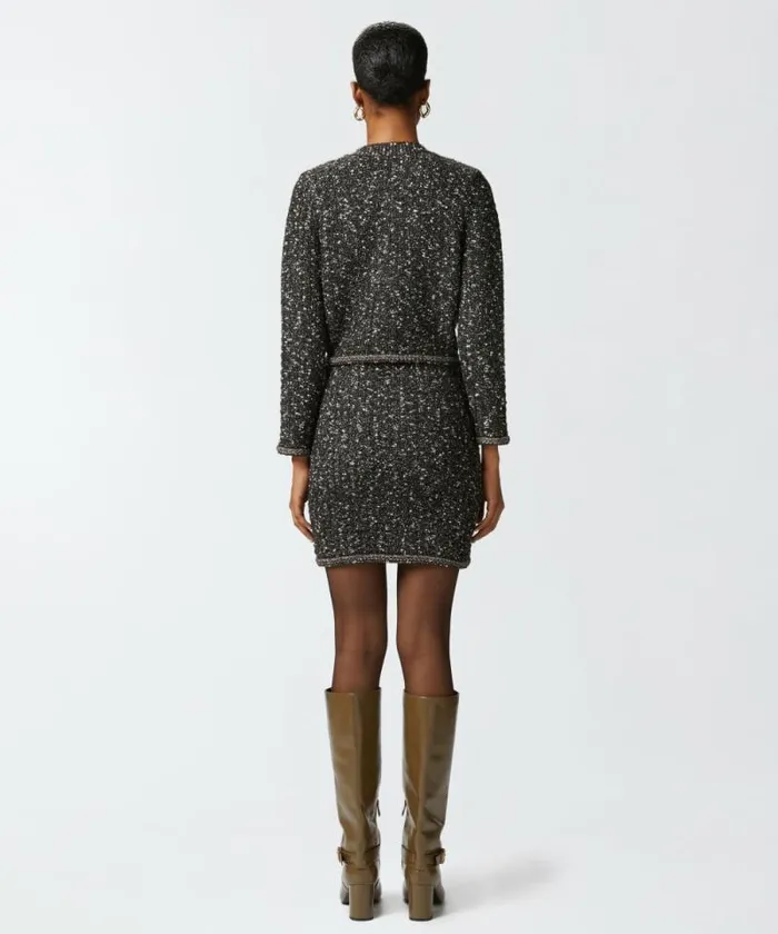 Women Knitwear Pinko Cropped Cardigan With Sequins And Vneck Blackbrownwhite Women Knitwear Pinko Cropped Cardigan With Sequins And Vneck Blackbrownwhite
