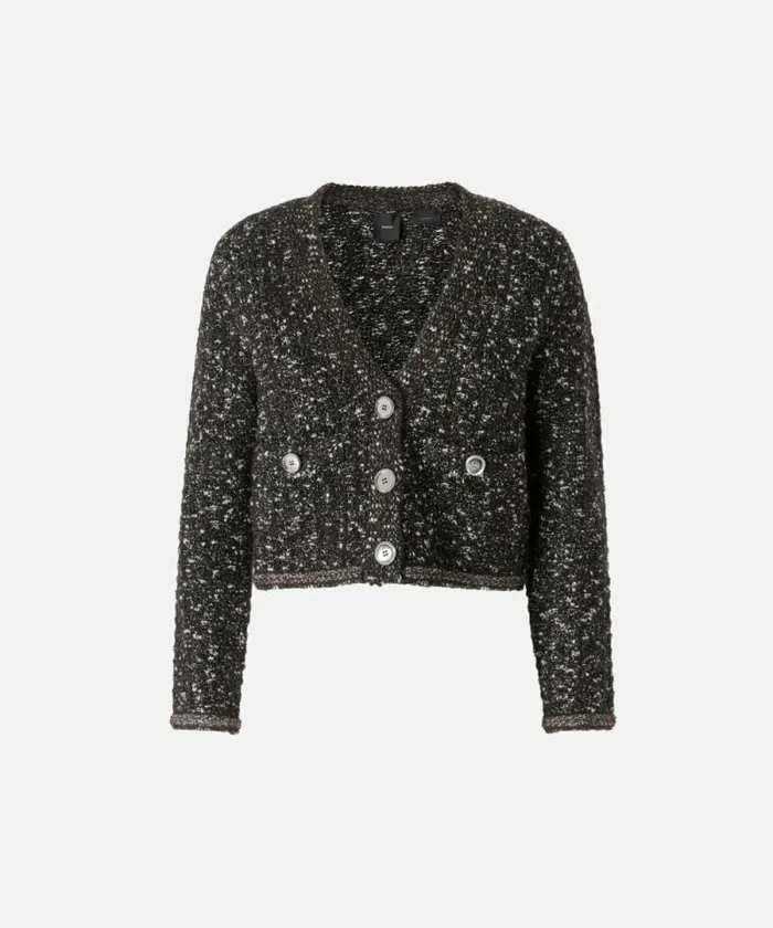 Women Knitwear Pinko Cropped Cardigan With Sequins And Vneck Blackbrownwhite Women Knitwear Pinko Cropped Cardigan With Sequins And Vneck Blackbrownwhite