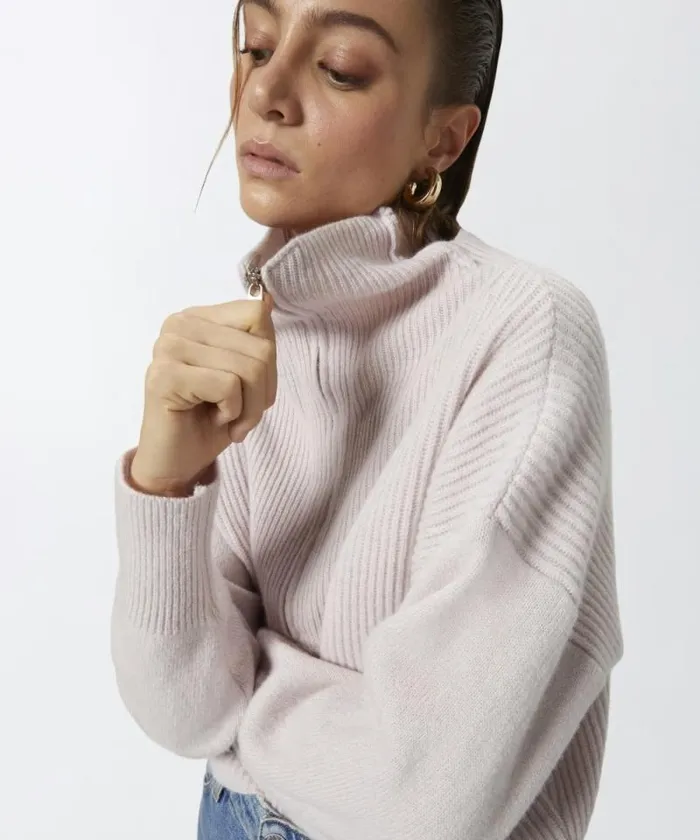 Women Knitwear Pinko Ribbed Jumper With Zip Neck Smoky Pink