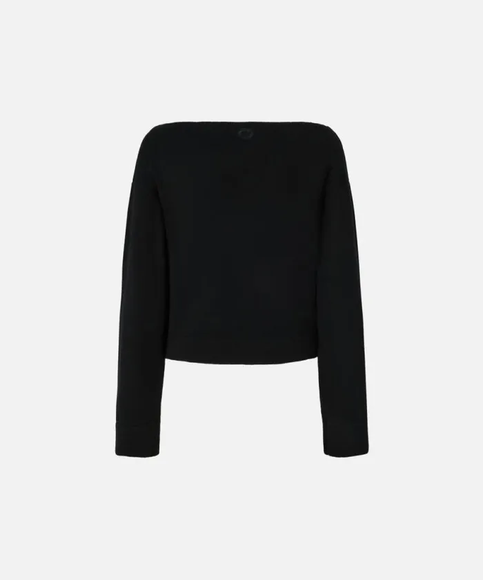 Women Knitwear Pinko Wool Sweater With Boat Neckline Limo Black Women Knitwear Pinko Wool Sweater With Boat Neckline Limo Black