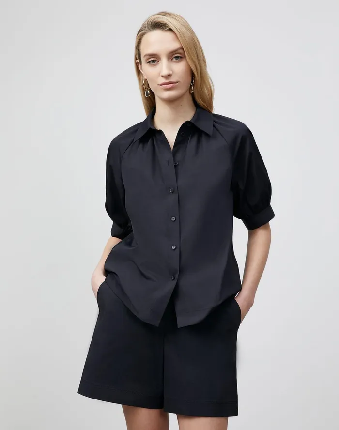 Women Lafayette 148 New York Blouses and Shirts Petite Kai Shirt In Italian Sculpted KindCotton Black Women Lafayette 148 New York Blouses and Shirts Petite Kai Shirt In Italian Sculpted KindCotton Black