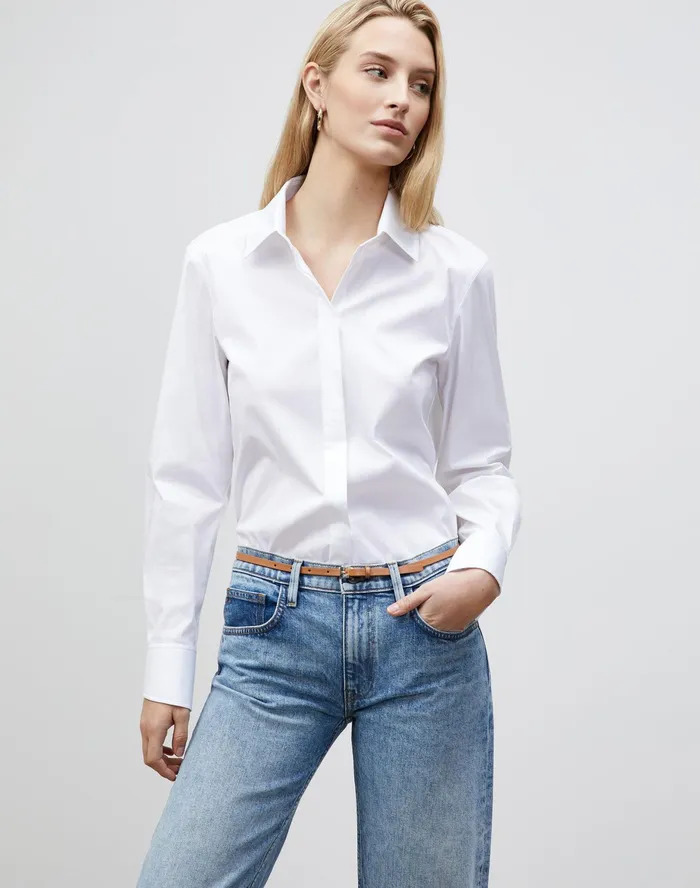 Women Lafayette 148 New York Blouses and Shirts Wright Shirt In Italian Stretch Cotton White Women Lafayette 148 New York Blouses and Shirts Wright Shirt In Italian Stretch Cotton White