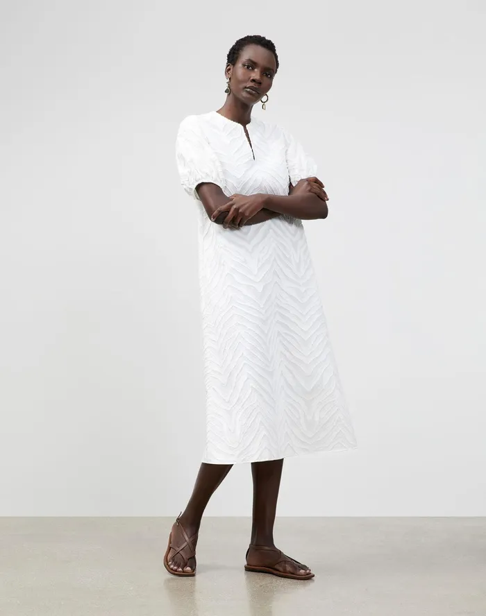 Women Lafayette 148 New York Dresses Ida Dress In Refined Italian Zebra Jacquard White Women Lafayette 148 New York Dresses Ida Dress In Refined Italian Zebra Jacquard White