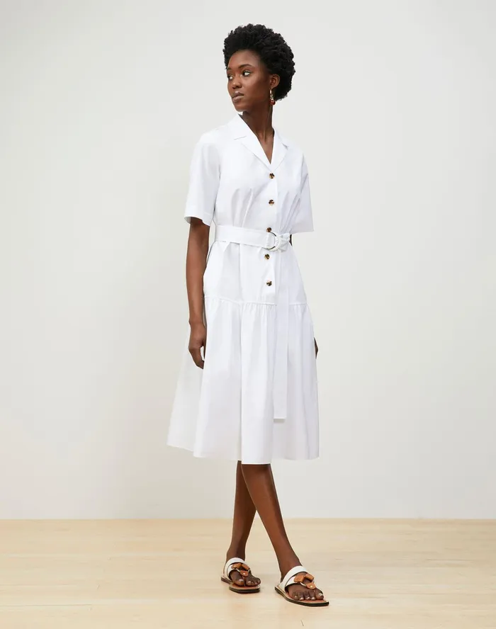 Women Lafayette 148 New York Dresses Orion Shirtdress In Italian Sculpted Kindcotton White