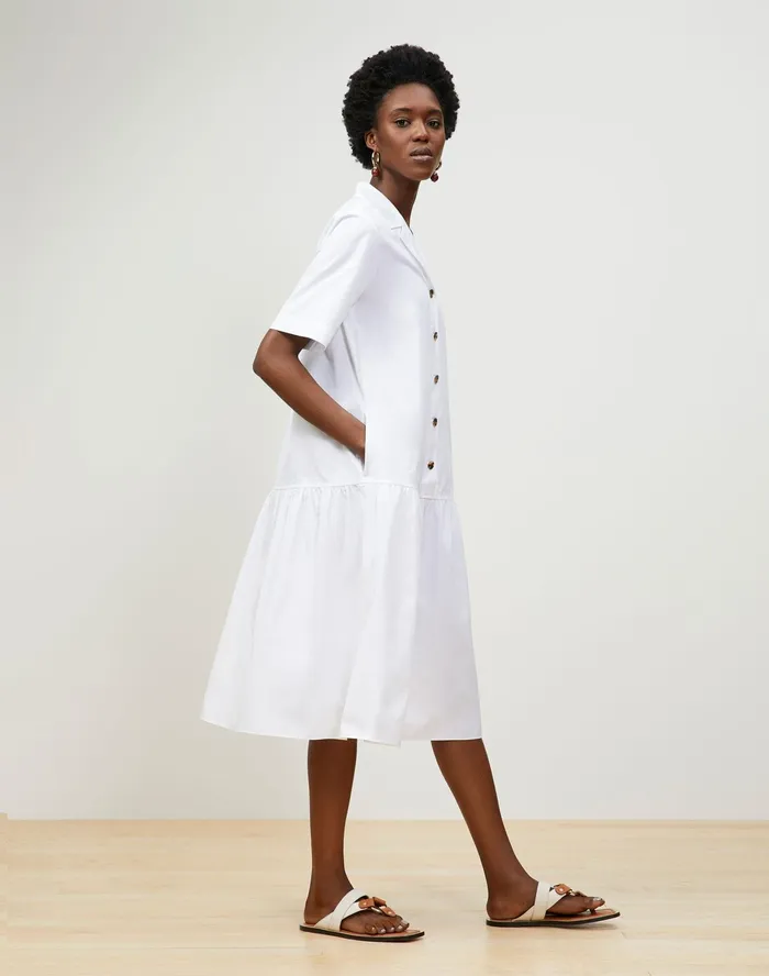 Women Lafayette 148 New York Dresses Orion Shirtdress In Italian Sculpted Kindcotton White