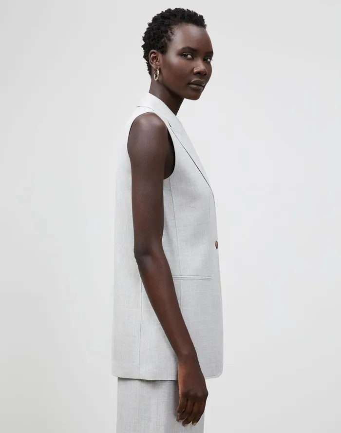 Women Lafayette 148 New York Jackets and Blazers Alton Vest In Italian Tropical Weave Vapor Melange