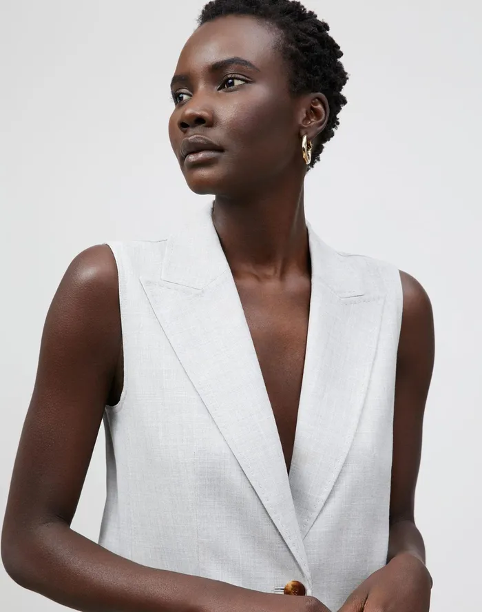 Women Lafayette 148 New York Jackets and Blazers Alton Vest In Italian Tropical Weave Vapor Melange