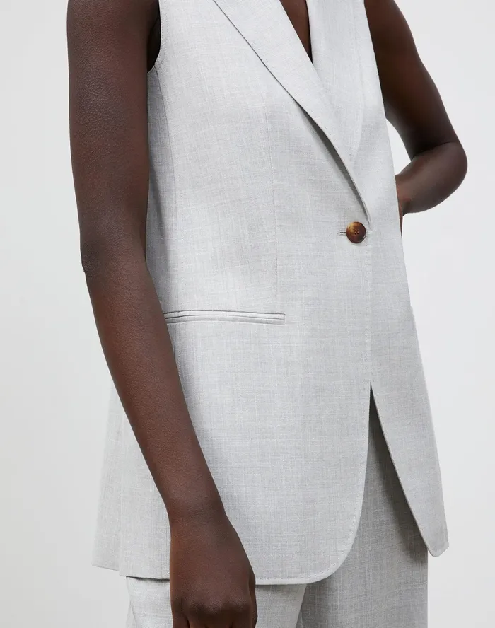 Women Lafayette 148 New York Jackets and Blazers Alton Vest In Italian Tropical Weave Vapor Melange