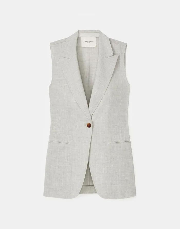 Women Lafayette 148 New York Jackets and Blazers Alton Vest In Italian Tropical Weave Vapor Melange