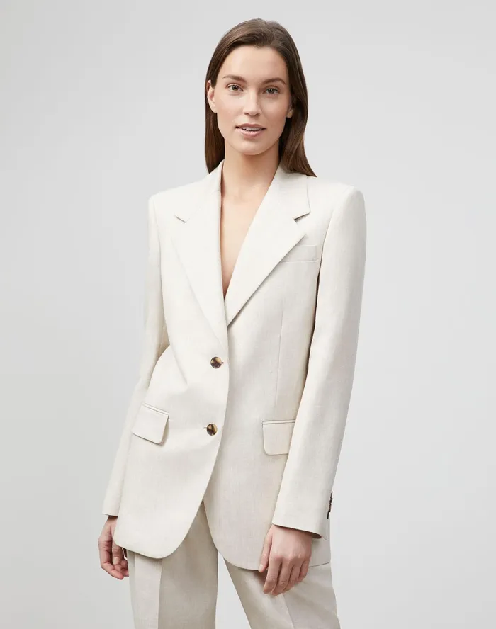 Women Lafayette 148 New York Jackets and Blazers Holden Blazer In Vista Italian Weave Oyster Melange Women Lafayette 148 New York Jackets and Blazers Holden Blazer In Vista Italian Weave Oyster Melange