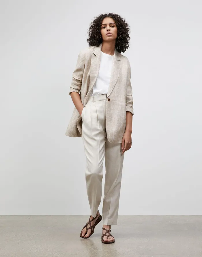 Women Lafayette 148 New York Jackets and Blazers Petite Eaton Blazer In Italian Etched Linen Honeynut Multi