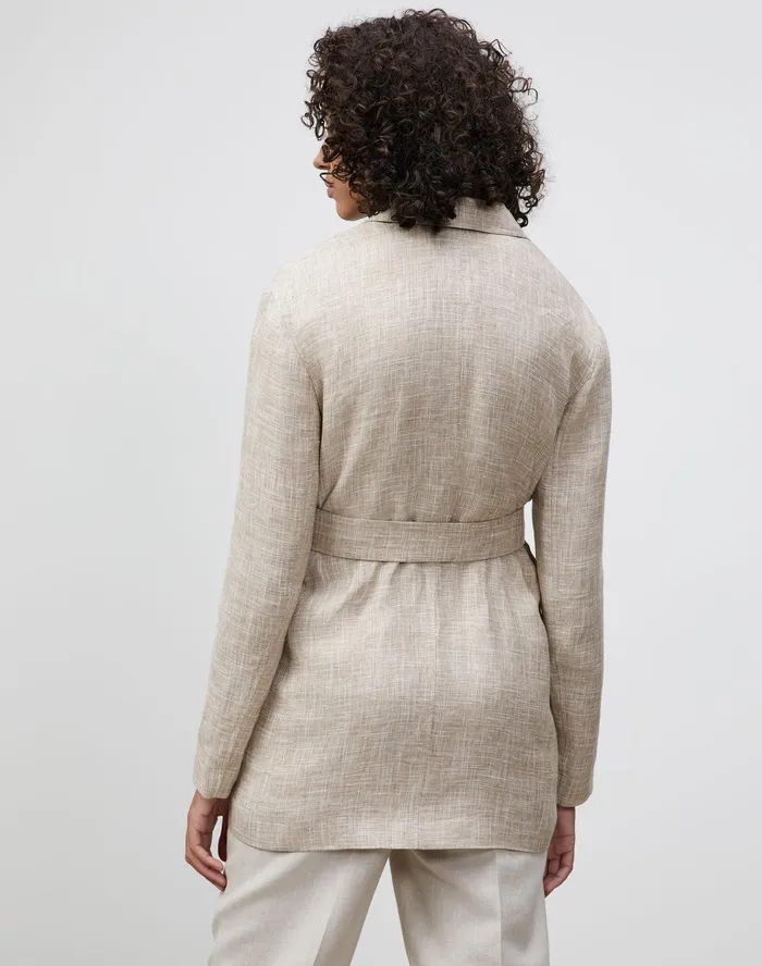 Women Lafayette 148 New York Jackets and Blazers Petite Eaton Blazer In Italian Etched Linen Honeynut Multi