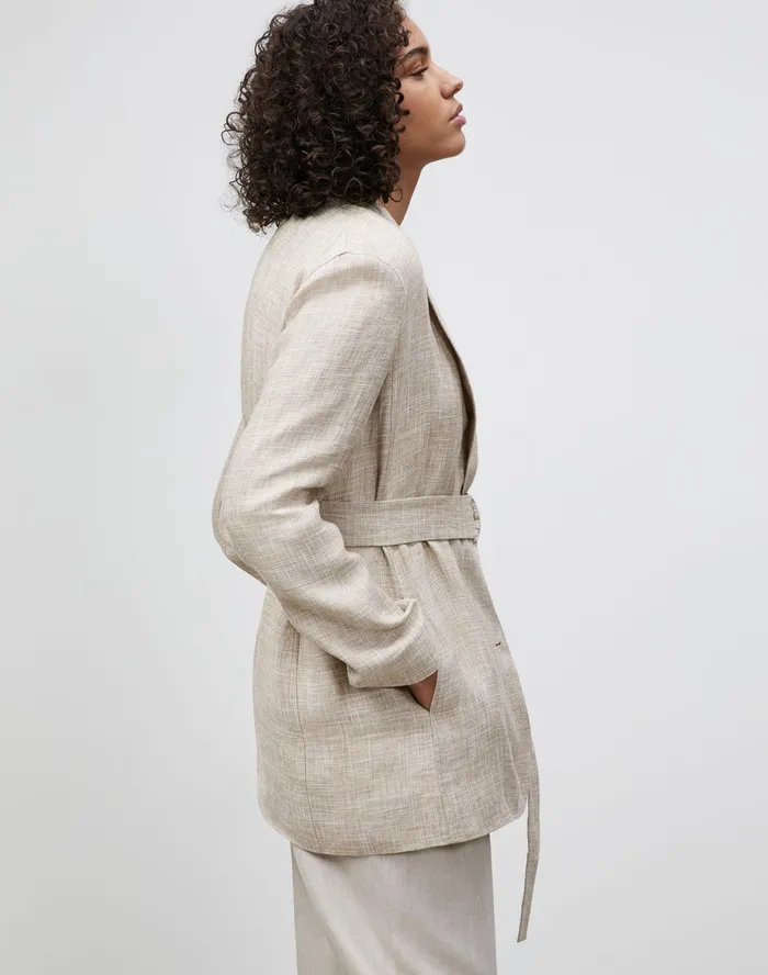 Women Lafayette 148 New York Jackets and Blazers Petite Eaton Blazer In Italian Etched Linen Honeynut Multi